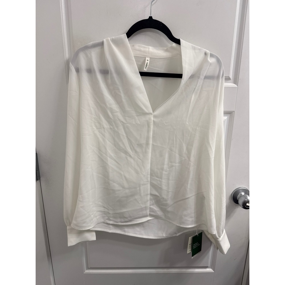 Halara Womens White Long Sleeve V-Neck Draped Blouse Top Size S NWT